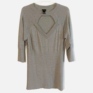 torrid Silver Metallic Knit Cutout Long Sleeve Dress